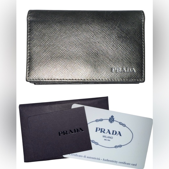 PRADA Saffiano Leather Card Case Wallet Metallic Silver Made in Italy - Picture 4 of 10